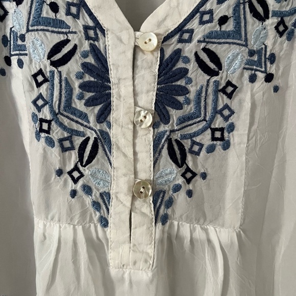 J.Jill White Blue Embroidered Boho Sheer Tunic Top Women’s S - Picture 8 of 13